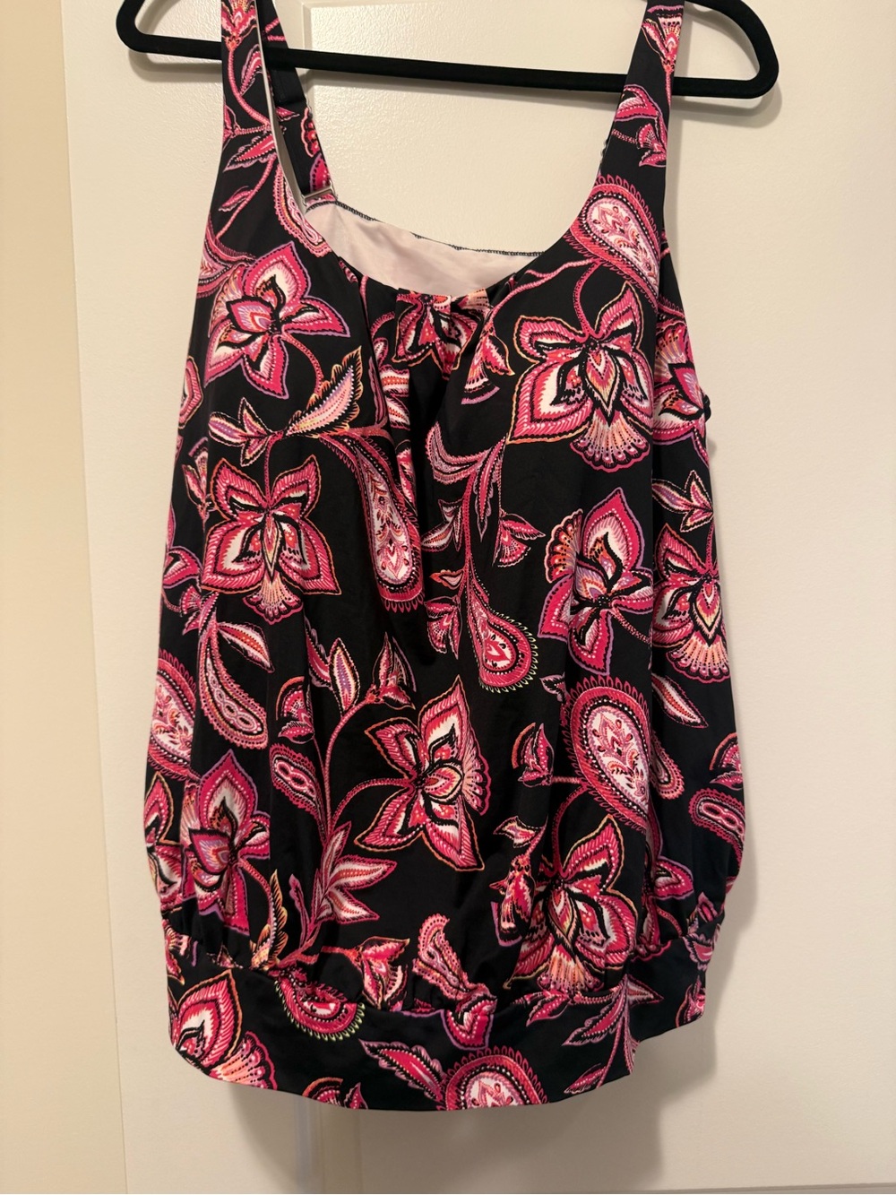 Women's Black Tankini with Pink Paisley Floral Print